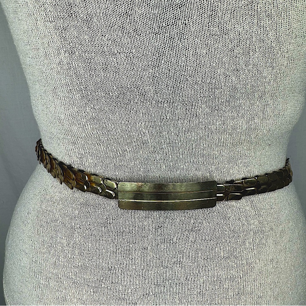 Vintage skinny Gold toned link belt with elastic stretch adjustability